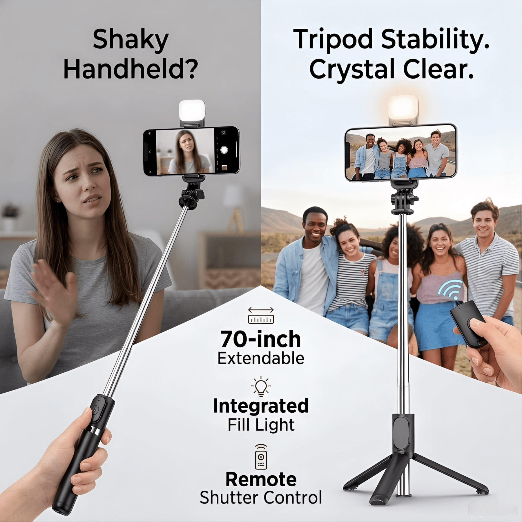 70 Inch Extendable Selfie Stic - Photography Lighting Wireless บทวิจารณ์และราคา