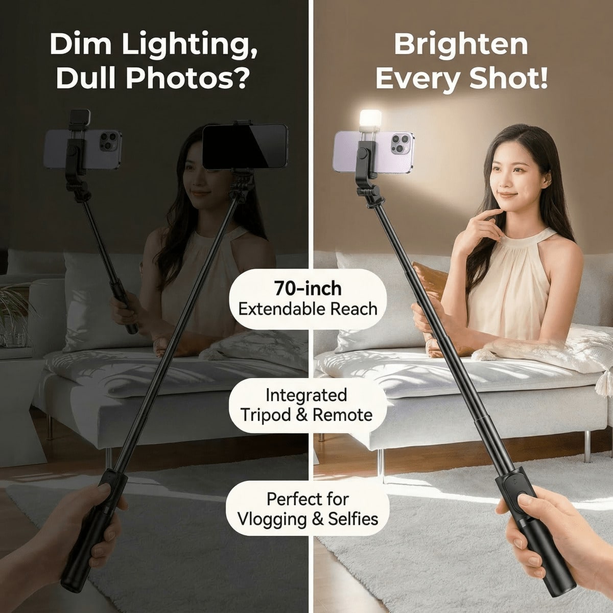 70 Inch Extendable Selfie Stic - Photography Lighting Wireless บทวิจารณ์และราคา